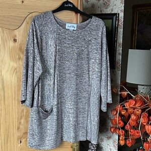 Joseph Ribkoff lite mauve & silver shimmering top. Raglan 17” sleeve.Size 10 $45